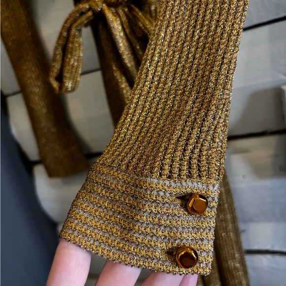 Missoni Metallic Knit Wrap Jumpsuit Gold Lurex Wide Leg Plunge Size 38 NWT Italy - Picture 16 of 16